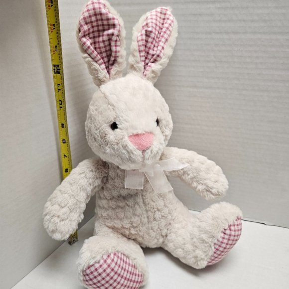 Gitzy Plush Gingham Stuffed Animal Cream Bunny Rabbit with Bow Toy Decor - Picture 11 of 14